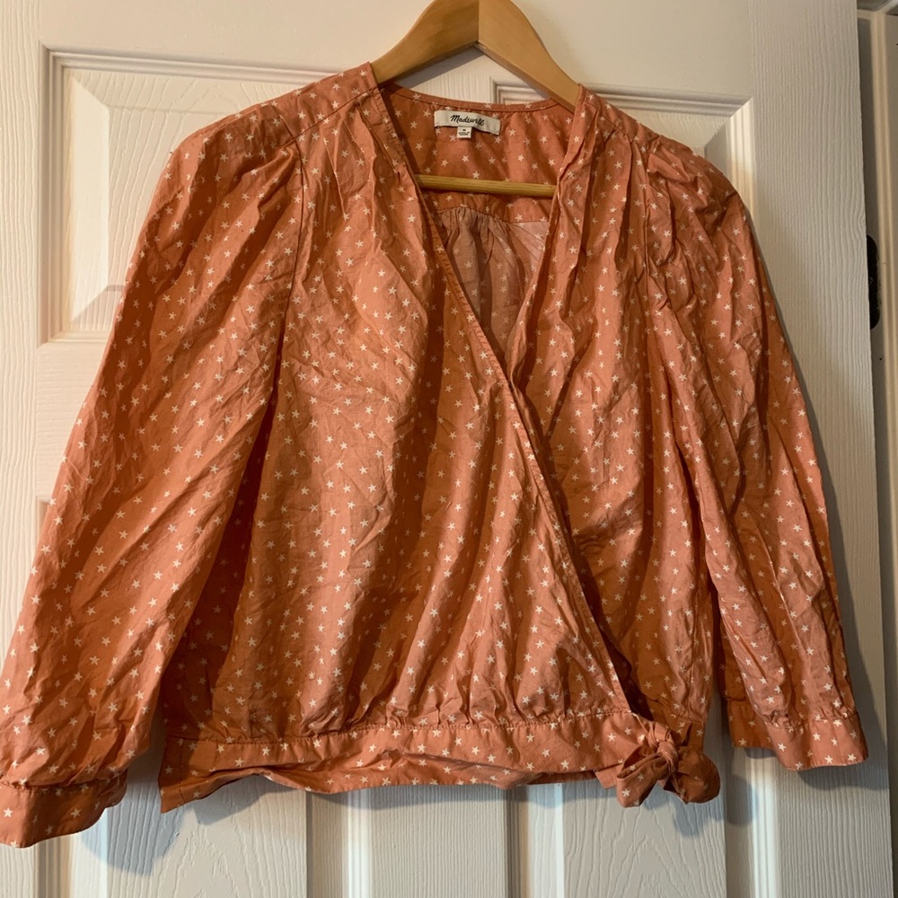 Madewell coral wrap top with star pattern medium